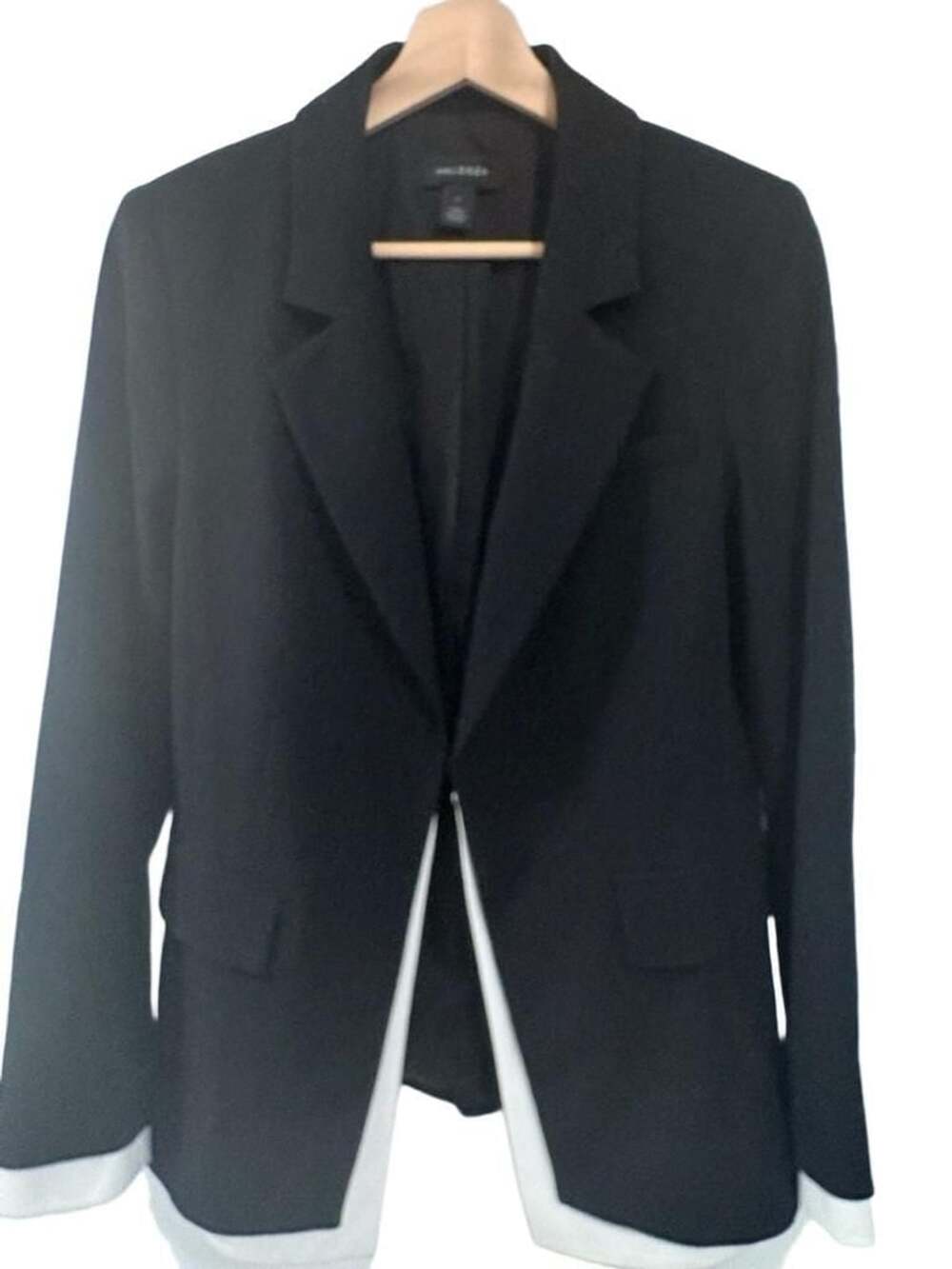 Halogen Blazer Size S Black White Lapel Open Front